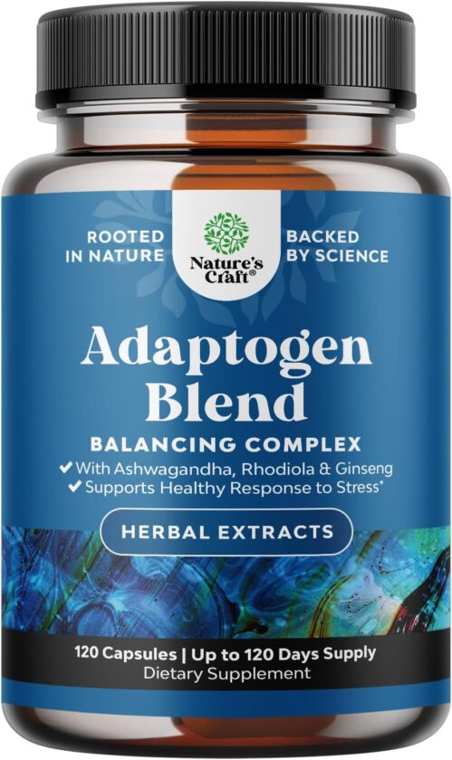 Herbal Adaptogen Mood Support Supplement – Calming Adaptogens Supplement for Stress & Cortisol Management with Ashwagandha Rhodiola Rosea & Maca Root – Vegan Non GMO & Daytime Friendly -120ct