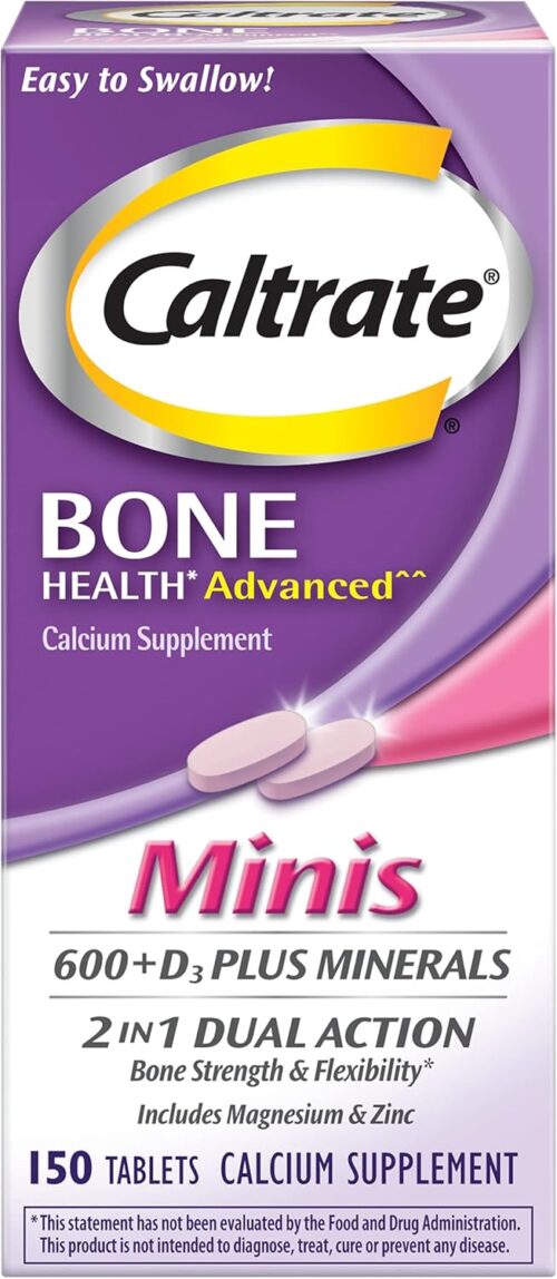 Caltrate Minis 600 Plus D3 Plus Minerals Calcium and Vitamin D Supplement Tablets, Bone Health and Mineral Supplement for Adults – 150 Count
