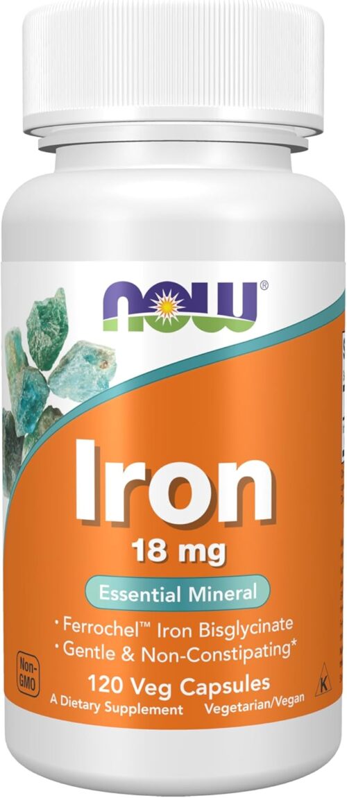 NOW Foods Supplements, Iron 18 mg, Non-Constipating*, Essential Mineral, 120 Veg Capsules
