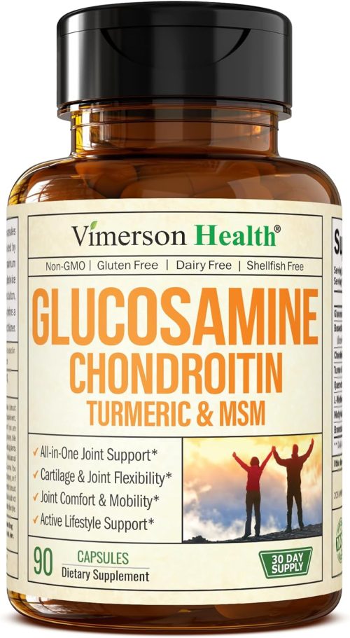 Glucosamine Chondroitin MSM and Turmeric Supplement – Joint Support Supplement for Women & Men with Boswellia & Glucosamine Sulfate 1500 mg. Used for Cartilage & Joint Health & Flexibility 90 Capsules