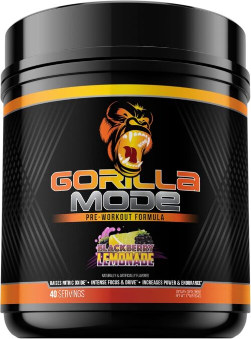 Gorilla Mind Pre Workout – Massive Pumps Laser Focus Energy Power – L-Citrulline, Creatine, L-Tyrosine, Betaine, Hydroprime, Alpha-GPC, 400mg Caffeine, Huperzine A 800g (BlackBerry Lemonade)