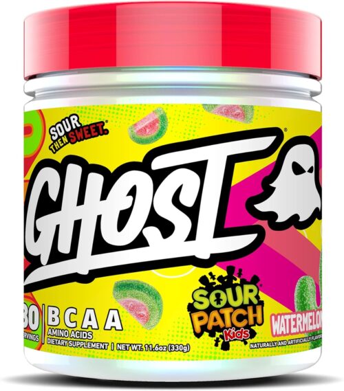 GHOST BCAA Powder Amino Acids Supplement, Sour Patch Kids Watermelon – 30 Servings – Sugar-Free Intra, Post & Pre Workout Amino Powder & Recovery Drink, 7G BCAA