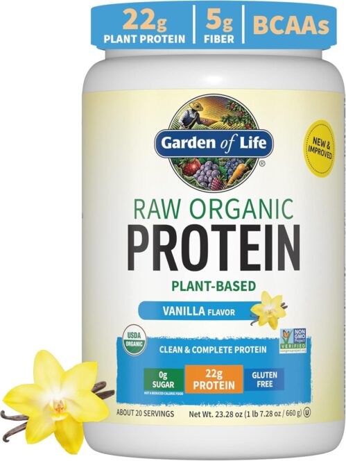 Vegan Protein Powder – Vanilla Protein Powder, Organic Protein Powder, 22g Plant Based Protein & BCAAs, Probiotics & Digestive Enzymes – Garden of Life Protein Powder, Gluten & Lactose Free 1.5 LB