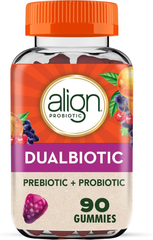 Align DualBiotic, Prebiotic + Probiotic for Women and Men, Help Nourish and Add Good Bacteria for Digestive Support, Natural Fruit Flavors, 90 Gummies