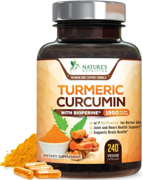 Curcumin Turmeric Supplement 1950mg – 95% Curcuminoids with Organic Turmeric & BioPerine Black Pepper for Best Absorption – Best Natural Vegan Joint Support, Nature’s Non-GMO Tumeric – 240 Capsules