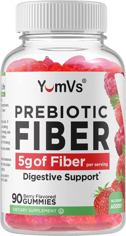Yum-Vs – Prebiotic Fiber Gummies for Adults & Kids – 5g Digestive Aid Gummy Fiber Supplement – Keto Friendly Prebiotic Daily Fiber Supplement for Women & Men – No Sugar Added Dietary Fiber (90 Count)