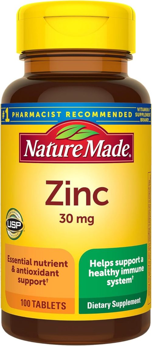 Nature Made Zinc 30 mg, Dietary Supplement for Immune Health and Antioxidant Support, 100 Tablets, 100 Day Supply