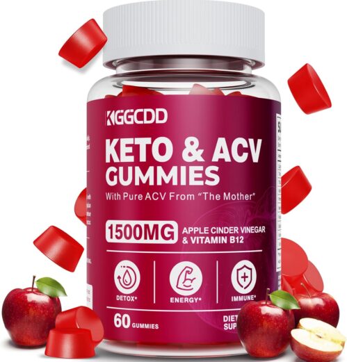 Keto ACV Gummies Advanced Weight – L0ss-,- Keto Gummy Supplement for Women and Men, with 1500MG Apple Cider Vinegar & Vitamin B12, Vegan & Non-GMO, Detox & Cleanse, Low-Carb, 60 Count