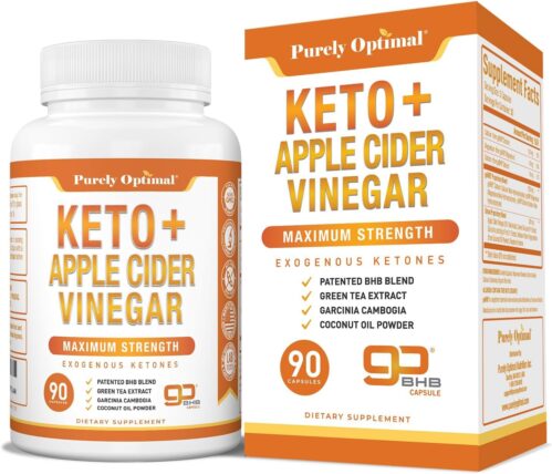 Purely Optimal Keto BHB & Apple Cider Vinegar Capsules – Exogenous Ketones Supplement with The Mother for Ketosis Support, Healthy Lifestyle & Overall Well-Being – 90 Capsules