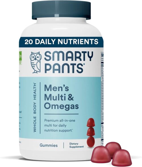 SmartyPants Multivitamin for Men, Gummies: Omega 3 Fish Oil (EPA/DHA), Methylfolate, CoQ10, Vitamin D3, C, Vitamin B12, B6, A, K & Zinc for Immune Support, Biotin, 180 Gummies (30 Day Supply)