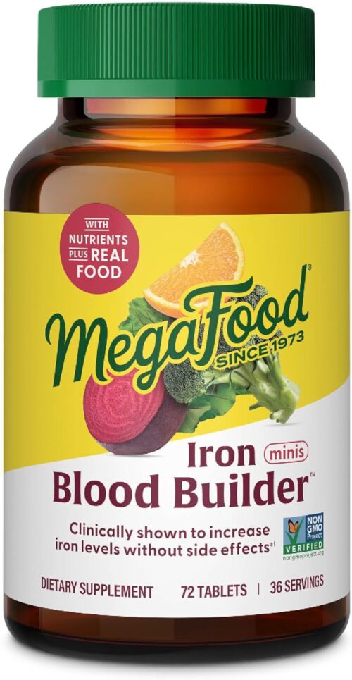 MegaFood Blood Builder Minis – Iron Supplement Clinically Shown to Increase Iron Levels Without Side Effects – Iron with Vitamin C, Vitamin B12 & Folic Acid – Vegan – 72 Tablets (36 Servings)