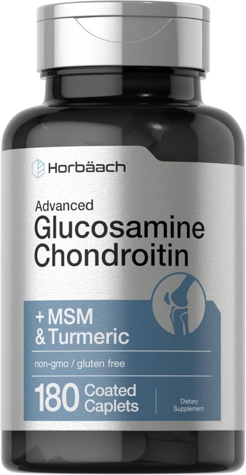 Horbäach Glucosamine Chondroitin | Plus MSM & Turmeric | 180 Coated Caplets | Non-GMO, Gluten Free Supplement