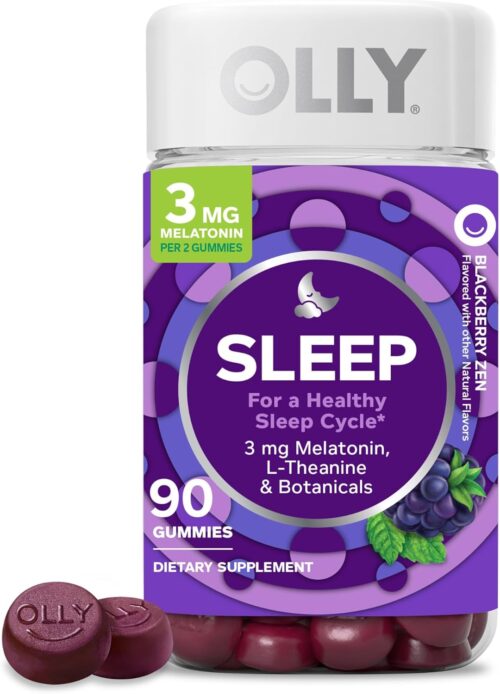 OLLY Sleep Gummy, 3mg Melatonin, L-Theanine, Chamomile, Lemon Balm, Sleep Aid, BlackBerry, 90 Count