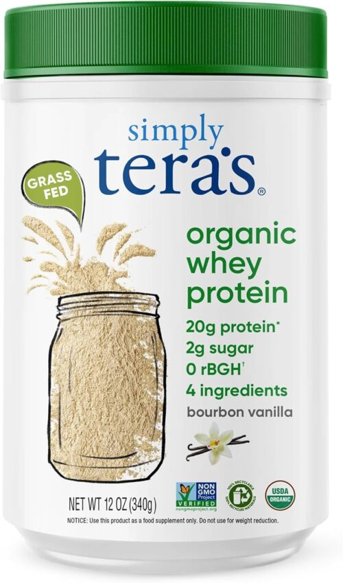 Simply tera’s Organic Whey Protein Powder – Vanilla Protein Powder, Grass Fed, 20g of Protein Per Serving, Clean Ingredients, Without Artificial Sweeteners, Non-GMO, rBGH-Free – Vanilla, 12 Oz