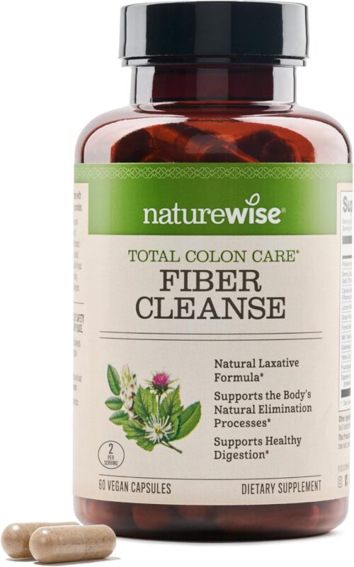 NatureWise Total Colon Care Fiber Cleanse with Herbal Laxatives, Prebiotics, & Digestive Enzymes for Healthy Elimination, Safe Digestion & Weight, Detox, & Gut Health [1 Month Supply – 60 Count]