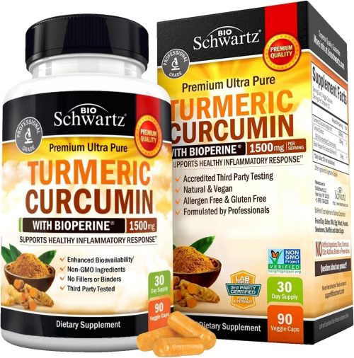 Turmeric Curcumin with Black Pepper Extract 1500mg – High Absorption Ultra Potent Turmeric Supplement with 95% Curcuminoids and BioPerine – Non GMO Tumeric Capsules for Joint Support – 90 Capsules