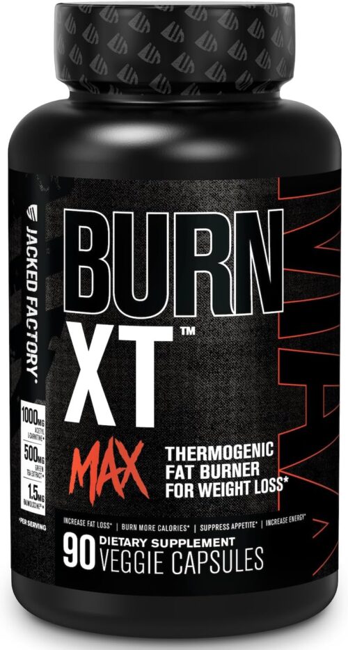 Jacked Factory Burn-XT Max – High-Performance Thermogenic Fat Burner & Appetite Suppressant for Weight Loss w/PurCaf Organic Caffeine, MitoBurn, Green Tea, Acetyl L Carnitine & More – 90 Capsules