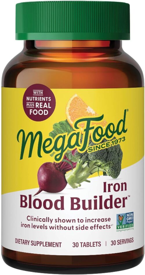 MegaFood Blood Builder – Iron Supplement Clinically Shown to Increase Iron Levels Without Side Effects – Iron Supplement for Women with Vitamin C, Vitamin B12 and Folic Acid – Vegan – 30 Tabs