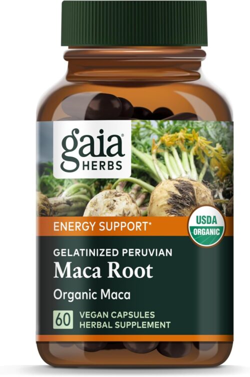 Gaia Herbs Maca Root – Caffeine-Free Natural Energy Supplement – Supports and Maintains Healthy Energy and Stamina – Made with Organic Maca Root (Lepidium meyenii) – 60 Vegan Capsules (30-Day Supply)