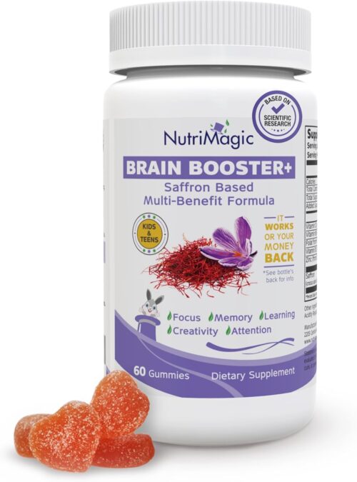 Brain Booster+ 30mg Saffron-Based Multivitamin Gummies for Kids Focus & Mood Support, Saffron Extract Gummies w/Vitamin D3, B6, B12, Zinc Promotes Brain Health Support – 60x Non-GMO Gummy