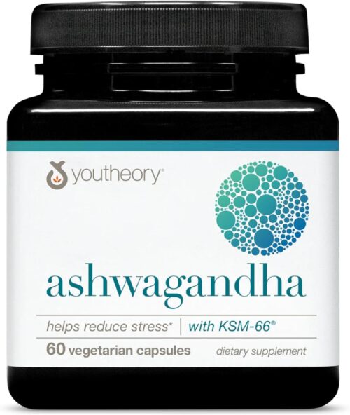 Youtheory Ashwagandha – 1,000 mg – Stress Support Supplement – Cortisol Support Supplement – Gluten, Dairy & Soy Free – 60 Vegetarian Capsules