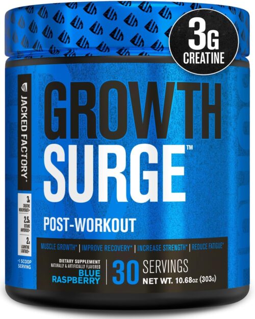 Jacked Factory Growth Surge Creatine Post Workout w/L-Carnitine – Daily Muscle Builder & Recovery Supplement with Creatine Monohydrate, Betaine, L-Carnitine L-Tartrate – 30 Servings, Blue Raspberry