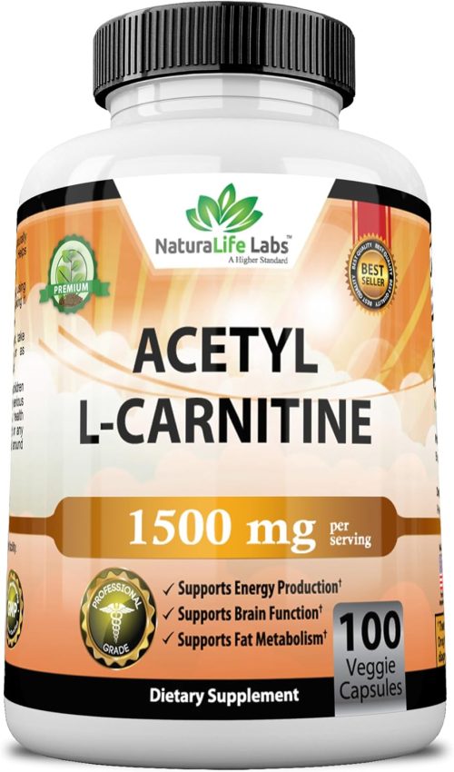 Acetyl L-Carnitine 1,500 mg High Potency Supports Energy Production, Sports Nutrition, Supports Memory/Focus – 100 Veggie Capsules