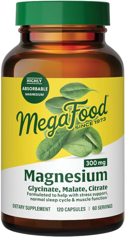 MegaFood Magnesium 300 mg – Highly absorbable Blend of Magnesium Glycinate, Magnesium Citrate & Magnesium Malate to Help Support Heart, Nerve Health and Relaxation – 120 Capsules (60 Servings)