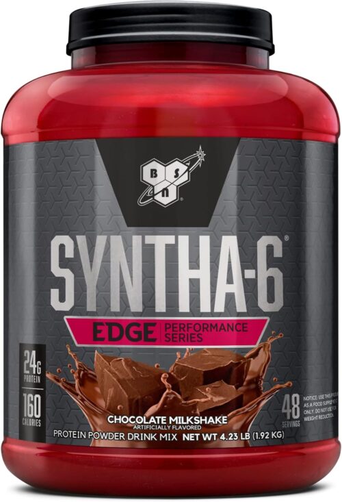 BSN SYNTHA-6 Edge Protein Powder, Chocolate Milkshake, Hydrolyzed Whey, Micellar Casein, Milk Isolate, Low Sugar, 24g Protein, Milkshake, 48 Servings