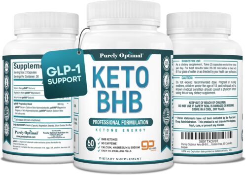 Purely Optimal Keto BHB Exogenous Ketones Supplement – Keto Diet Pills for Ketosis, Energy, Focus, Metabolism – for Women and Men (60 Capsules)