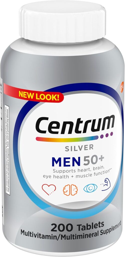 Centrum Silver Men’s 50+ Multivitamin with Vitamin D3, B-Vitamins, Zinc for Memory and Cognition – 200 Tablets