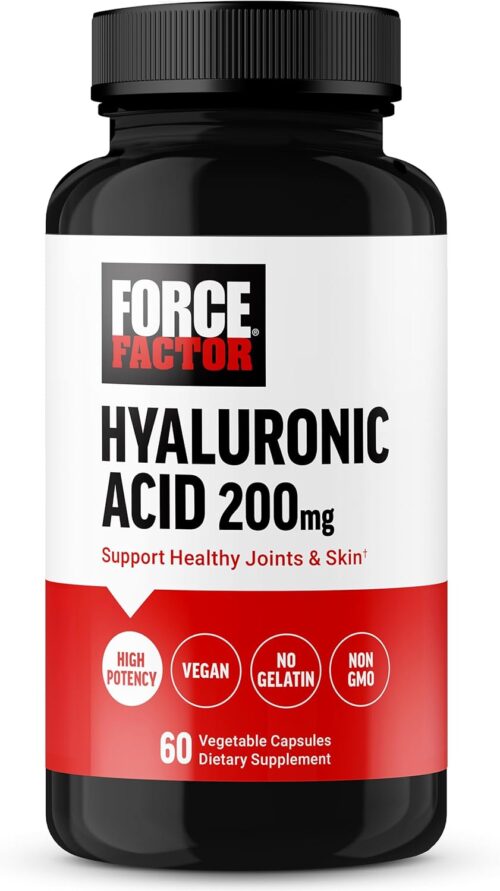 FORCE FACTOR Hyaluronic Acid Supplements, Hyaluronic Acid Capsules for Joint Health and Skin Hydration, Joint Health Supplement for Women and Men, High Potency, Vegan, 60 Capsules
