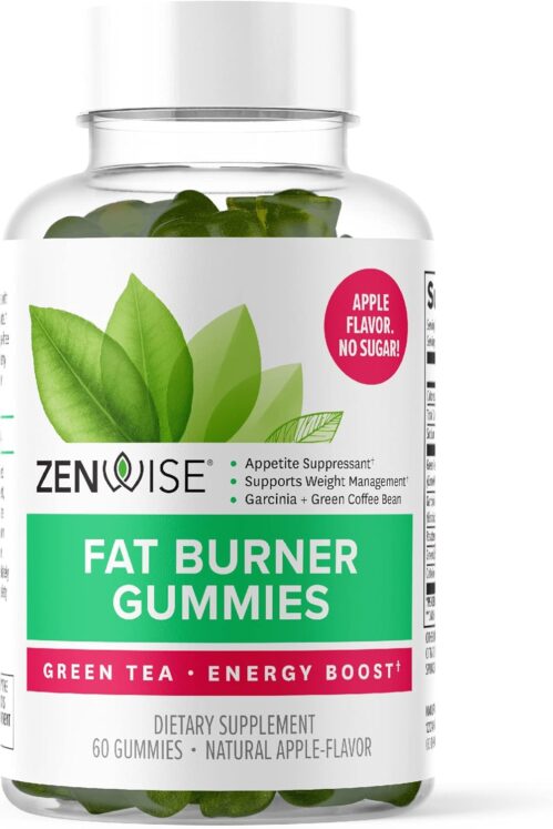 Zenwise Health Fat Burner Gummies – Appetite Suppressant for Weight Loss with Green Tea Extract and Garcinia Cambogia for Metabolism + Green Coffee Bean and Raspberry Ketone – 60 Count Apple Gummies