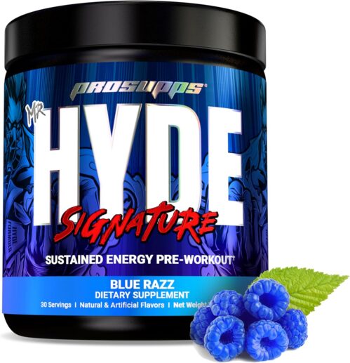 PROSUPPS Mr. Hyde Signature Pre Workout with Creatine, Beta Alanine, TeaCrine and Caffeine for Sustained Energy, Focus Pumps – Endurance Energy Drink Men Women (Blue Razz, 30 Servings)