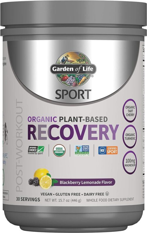 Garden of Life Sport Vegan Organic Plant Based Post Workout Muscle Recovery Powder for Men & Women – BlackBerry Lemonade 30 Servings, 100mg Magnesium, Antioxidants, Supplements, 15.7 Oz