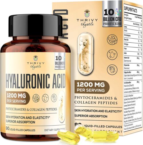 19-in-1 Hyaluronic Acid Capsules – Hylunaric Acid 1200 mg, with Collagen Peptides, Vitamin C, Phytoceramides – for Skin, Eyes, Gastrointestinal, Bones & Joint Lubrication (1 Pack)
