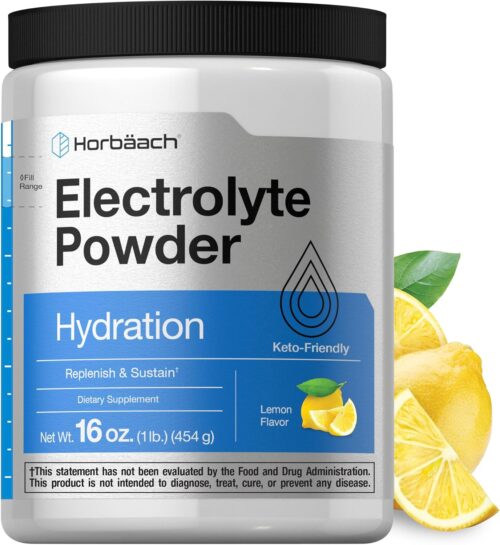 Horbäach Electrolytes Powder | 16 oz | 130 Servings | Hydration Supplement | Vegetarian | Keto-Friendly | Non-GMO, Gluten Free Formula | Lemon Flavor