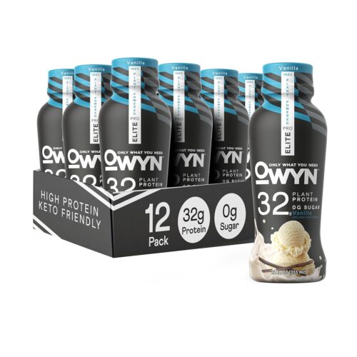 OWYN Only What You Need Pro Elite Vegan Plant Based High Protein Shake, Vanilla, 12 Pack, 32g Protein, Amino Acids, Prebiotics, Omega-3, Workout and Recovery, 0g Net Carbs, Zero Sugar, Keto