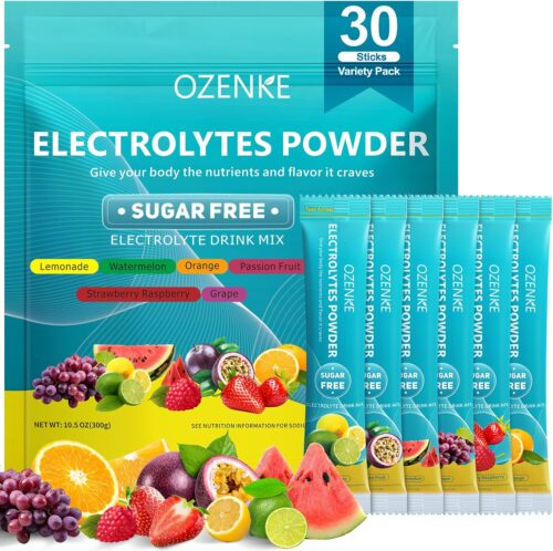 Electrolytes Powder Packets, 30 Sticks Hydration Packets Sugar Free, Electrolyte Drink Mix Travel Electrolyte Packets for Rapid Hydration, 6 Flavors