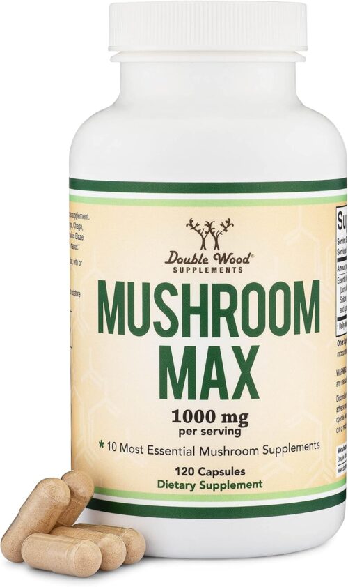 Mushroom Blend Supplement – 1,000mg Top 10 USA Grown Mushrooms (Lion’s Mane, Reishi, Cordyceps, and More)