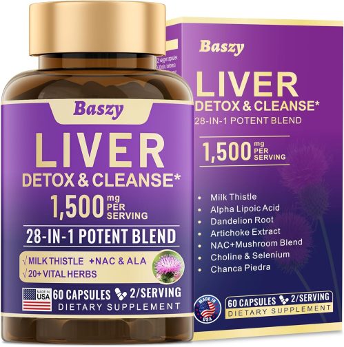 28-in-1 Liver Cleanse Detox & Repair – 1500mg Liver Health Support with Milk Thistle, Dandelion Root, Artichoke Extract, and 20+ Herbal Liver Support Supplements – Made in USA – 60 Capsules