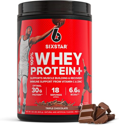 Six Star Whey Protein Powder Plus – Muscle Building & Recovery Formula with Whey Isolate Powder, BCAAs, 30g Protein, Immune Support – Post-Workout Supplement – Triple Chocolate, 1.8 lbs