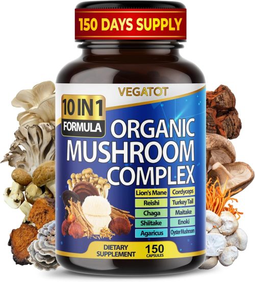 10 in 1 High Strength Mushroom Supplement – Lions Mane, Cordyceps, Reishi – Brain Supplements for Memory and Focus