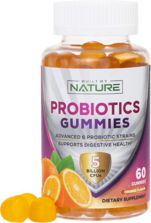 Probiotic Gummies – 5 Billion CFUs for Digestive & Gut Health – Reduces Occasional Bloating & Minor Abdominal Discomfort – Probiotic Gummy for Women & Kids – Natural Orange Flavor – 60 Gummies