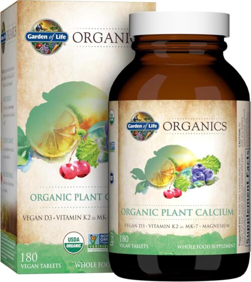 Garden of Life Organics Plant Calcium Supplement Made from Whole Foods with Magnesium, Vitamin D as D3, and Vitamin K as MK7, Gluten-Free – 60 Day Count