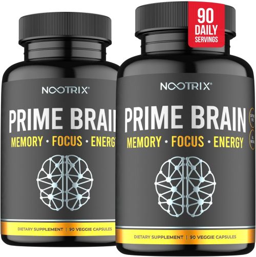 Prime Brain Nootropic Brain Supplement for Men & Women | Memory, Mental Clarity & Cognitive Improvement | Promotes Healthy Energy & Mood | Ginkgo Biloba, Lion’s Mane, L Theanine | 180 Count