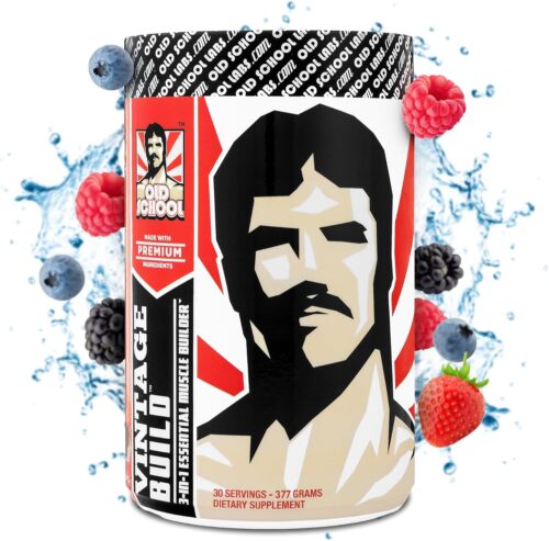 Vintage Build – Post Workout Recovery & Muscle Building Powder Drink for Muscular Strength & Growth – Reduces Soreness – Creatine Monohydrate, BCAAs, L-Glutamine – Fresh Berries Flavor – 377g