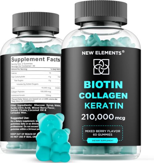 Biotin Gummies with Keratin & Collagen Peptides – Advanced Supplement for Hair Growth Treatment for Men & Women Hair Skin and Nails Vitamins – Biotin 10000mcg | Keratin 100000mcg | Collagen 100000mcg