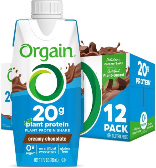 Orgain Organic Vegan Protein Shake, Creamy Chocolate – 20g Plant Based Protein, Ready to Drink, Fruits & Vegetables, Gluten Free, Kosher, No Soy or Dairy Ingredients, 11 Fl Oz (Pack of 12)