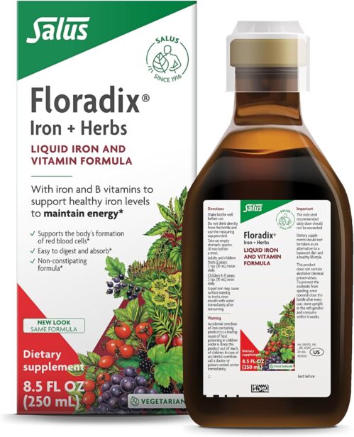 Floradix by Salus Iron & Herbs – Liquid Herbal Supplement for Energy Support – Iron Supplement with Vitamin C & B Complex Vitamins – for Men & Women – 8.5 oz
